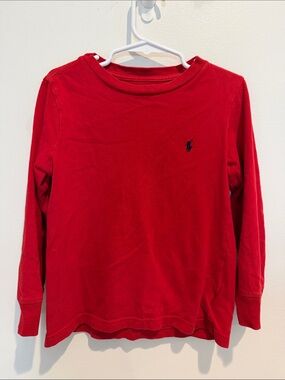 Kids Ralph Lauren Bright Red Long-Sleeve Tee with Navy Pony - Size 4